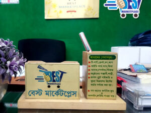 Kolom dani.Made Brown Wooden Pen Stand With Mobile Holder, For Office