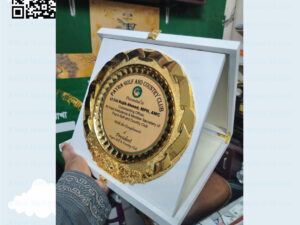 Golden White cast VIP crest with premium wooden laser cutting box