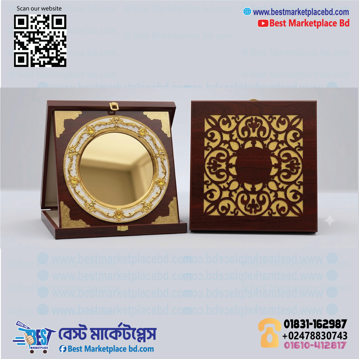 Luxury Wooden Presentation Box with White Golden Plated Crest - Image 2